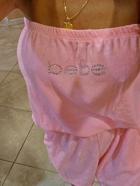 BEBE  Pink Cotton Candy Strapless Terry Romper with Pockets New With Tags Large